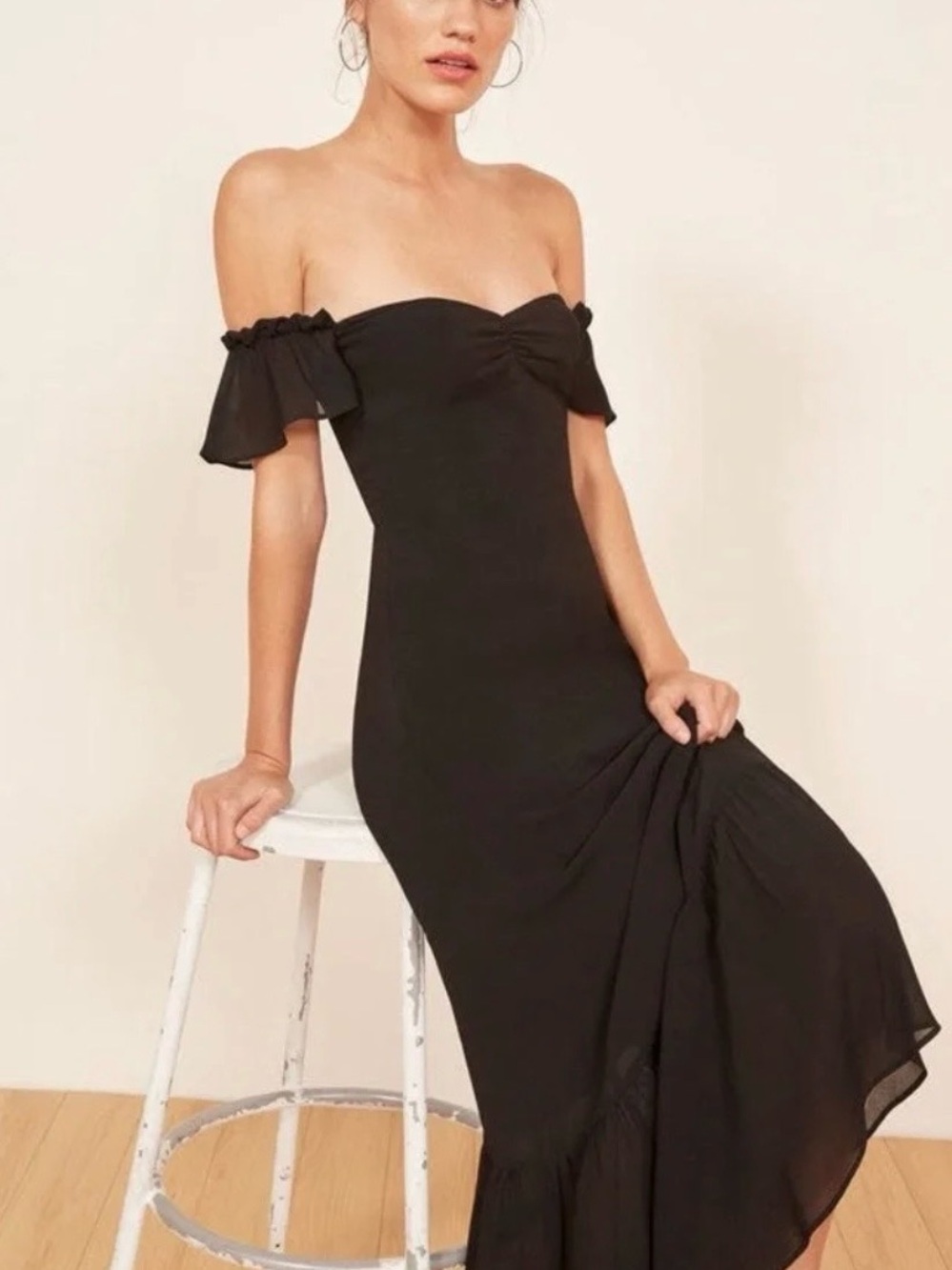 Reformation Black Off-Shoulder Maxi Dress